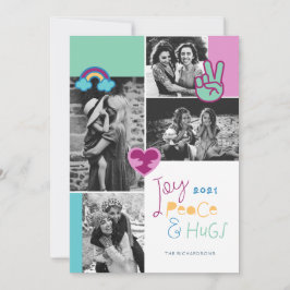 Joy Peace & HugsおもしろいChristmas Emoji Photo Collage シーズンカード