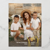 Joy Peace Love垂直クリスマスフォト金ゴールド 箔シーズンポストカード (正面)