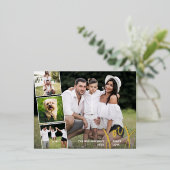 Joy Peace Love書道写真コラージュ金ゴールド 箔シーズンポストカード (立ち正面)