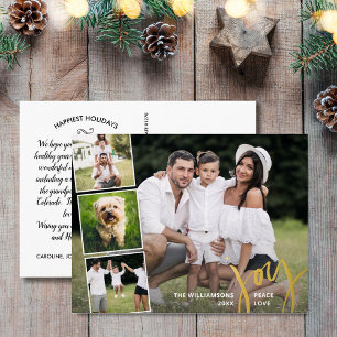 Joy Peace Love書道写真コラージュ金ゴールド 箔シーズンポストカード