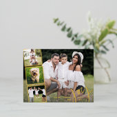 Joy Peace Love書道写真コラージュ金ゴールド 箔シーズンポストカード (立ち正面)