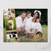 Joy Peace Love書道写真コラージュ金ゴールド 箔シーズンポストカード (正面)