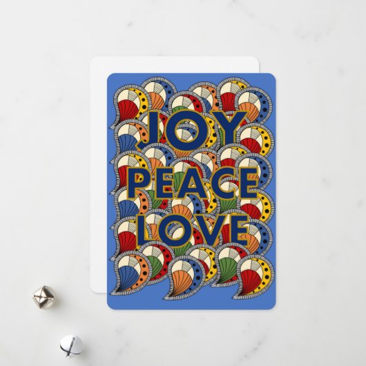 "Joy Peace Love 1"アフリカワックスプリントホリデーカード シーズンカード (正面/裏面インサイチュ)