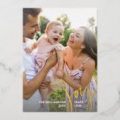 Joy Peace Love Christmas書道2枚の写真金ゴールド 箔招待状 (正面)