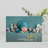 Joy Peace Love Christmas書道2枚の写真金ゴールド 箔招待状 (立ち正面)