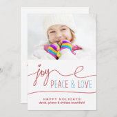 Joy Peace & Love Christmas Letterフォトフラットカード シーズンカード (正面/裏面)