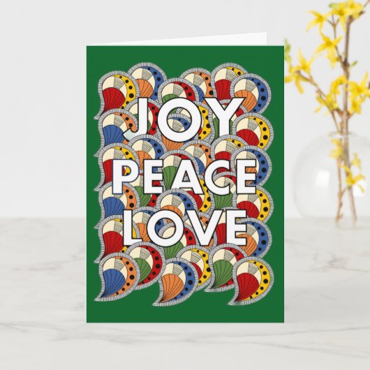 Joy Peace Love - Custom Background & Message カード (黄色い花)