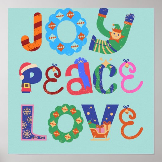 Joy, peace, love motivational quotes wall art ポスター (正面)