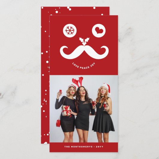 Joy Peace Love Mustache笑顔の顔おもしろい写真 シーズンカード (正面/裏面)