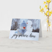 Joy Peace Love YOUR PHOTOまたは保雪だるま写真 カード (黄色い花)