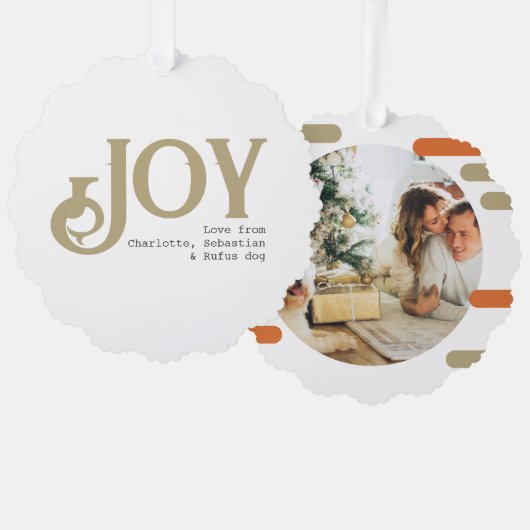 Joy Photo Christmas パーソナライズされた オーナメントカード (正面/裏面)