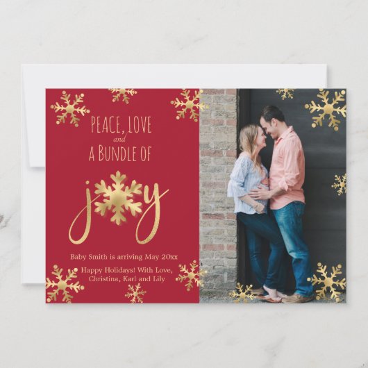 Joy Photo Christmas Pregnancy Announcement Card 案内状 (正面)