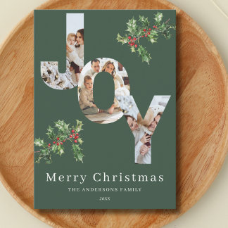 JOY photo template green Christmas card シーズンカード