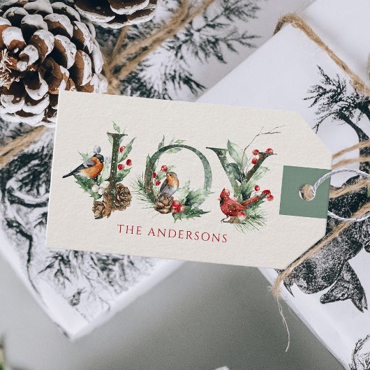 JOY Pine Cone Red Berry Birds Christmas Holiday ギフトタグ