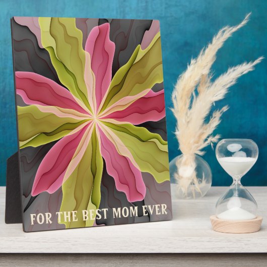 Joy, Pink Green Anthracite Flower Fractal Best Mom フォトプラーク (側面)
