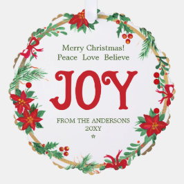 Joy Poinsettia Wreath Botanical Elegant Christmas オーナメントカード