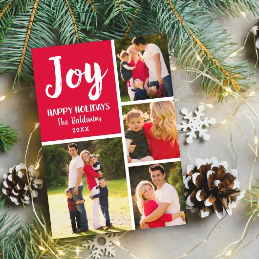 Joy Red Brushedスクリプトフォトコラージュ シーズンカード