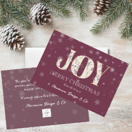 Joy Red Business Holiday Card with Logo シーズンカード