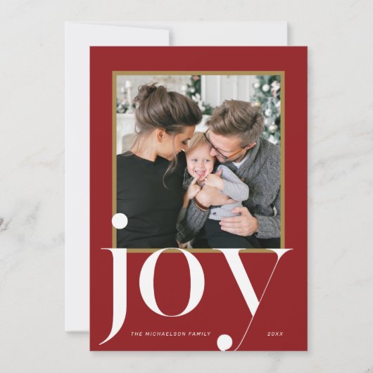 Joy Red Framed Photo Winter Folids Christmas 招待状 (正面)