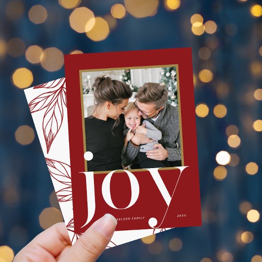 Joy Red Framed Photo Winter Folids Christmas 招待状