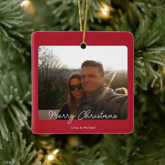 Joy Red Photo Merry Chrimas セラミックオーナメント (ツリー)