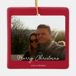 Joy Red Photo Merry Chrimas セラミックオーナメント