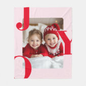 JOY | Red & Pink Modern Christmas Photo フリースブランケット (正面)