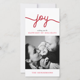 Joy Red Script モダン Christmas Photo Card シーズンカード