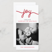 Joy Red Script モダン Christmas Photo Card シーズンカード (正面/裏面)