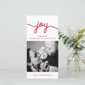 Joy Red Script モダン Christmas Photo Card シーズンカード (スタンド正面)