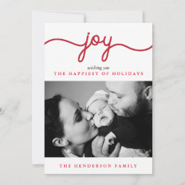 Joy Red Script モダン Christmas Photo Card シーズンカード
