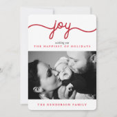Joy Red Script モダン Christmas Photo Card シーズンカード (正面)