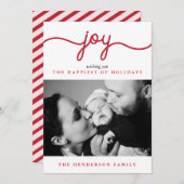 Joy Red Script モダン Christmas Photo Card シーズンカード (正面/裏面)