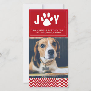 Joy Red & White Chevron Petフォトカード シーズンカード