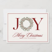 Joy red wreath non photo holiday christmas card シーズンカード (正面)