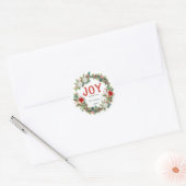 Joy Rustic Typography Name Christmas Wreath Red ラウンドシール (封筒)