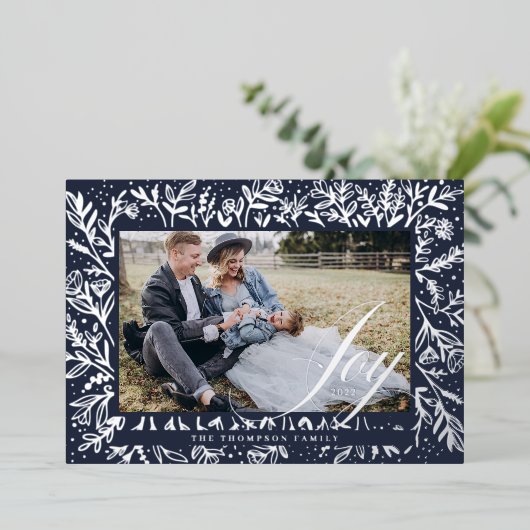 Joy Script装飾フローラ&葉フォトフレーム 箔シーズンカード (立ち正面)