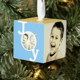 Joy sky blue sandy yellow summer Christmas photo キューブオーナメント