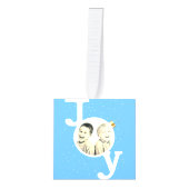 Joy sky blue sandy yellow summer Christmas photo キューブオーナメント (正面)