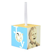 Joy sky blue sandy yellow summer Christmas photo キューブオーナメント (裏面アングル)