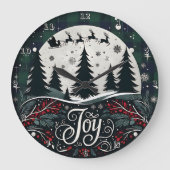 Joy Sleigh Plaid Night ラージ壁時計 (正面)