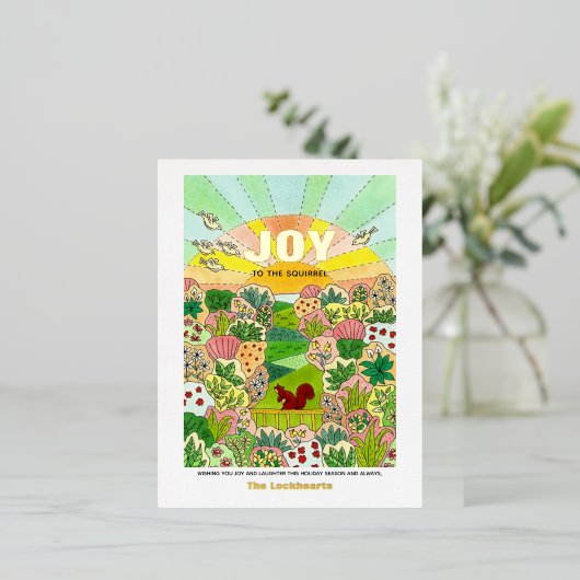 Joy Squirrel非写伝統的真 箔シーズンポストカード (立ち正面)