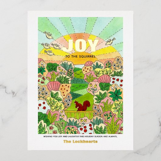Joy Squirrel非写伝統的真 箔シーズンポストカード (正面)