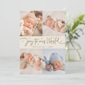 Joy To Our World Cream Multi Photo 出生 案内状 (スタンド正面)