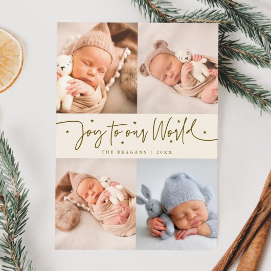 Joy To Our World Cream Multi Photo Birth  案内状