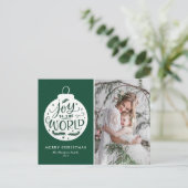 Joy To The Worldレタリンググリーンクリスマスフォト シーズンポストカード (スタンド正面)