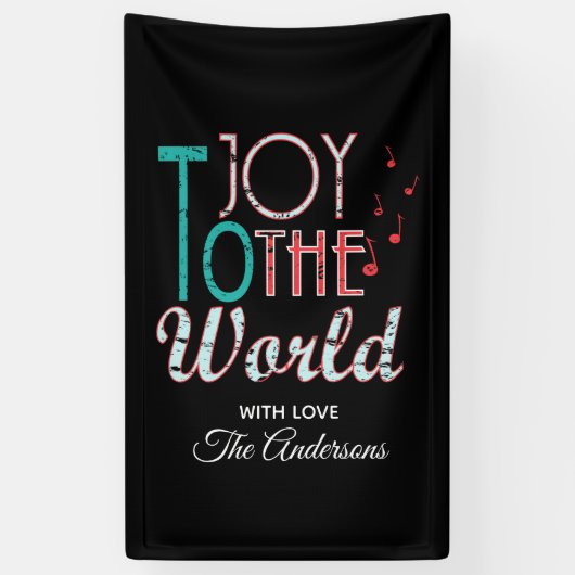 Joy to The World クリスマスタイポグラフィミュージックノーツ 横断幕 (縦)