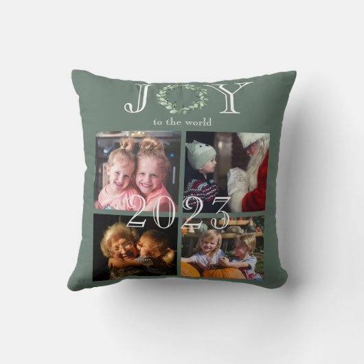 Joy to the World 4フォトパーソナライズされた装飾用クッション クッション (裏面)