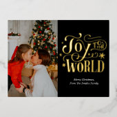Joy to the World Black金ゴールドScript Photo モダン 箔シーズンポストカード (正面)