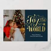Joy to the World Blue金ゴールド書道写真 箔シーズンカード (正面)